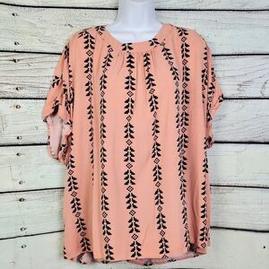 SHEIN Curve 4XL Peach Blouse Tribal Geometric Print Viscose Boho Tunic
